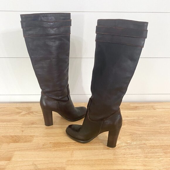 Nine West Tall Brown Leather Pull on Heel Boots, Women’s Size 6 - Picture 4 of 12